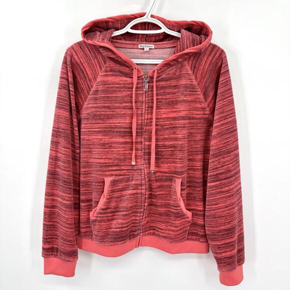 Juicy Couture Size Large Pink/Salmon Velour Zip-Up Hooded Sweatshirt Jacket Y2K - Picture 2 of 9
